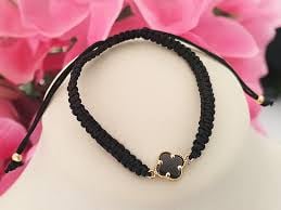 Bransoletka czarna z koniczyną marokańską