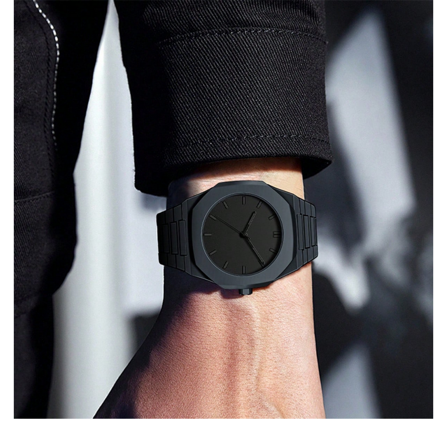 Unisexowy zegarek kwarcowy z czarnym gumowym paskiem, sportowy i casualowy styl, innowacyjny design, regulowany pasek, okrągła tarcza z nitami, odpowiedni do noszenia na co dzień, prezent urodzinowy, impreza, świąteczne spotkanie, idealny wybór dla Ciebie lub przyjaciół